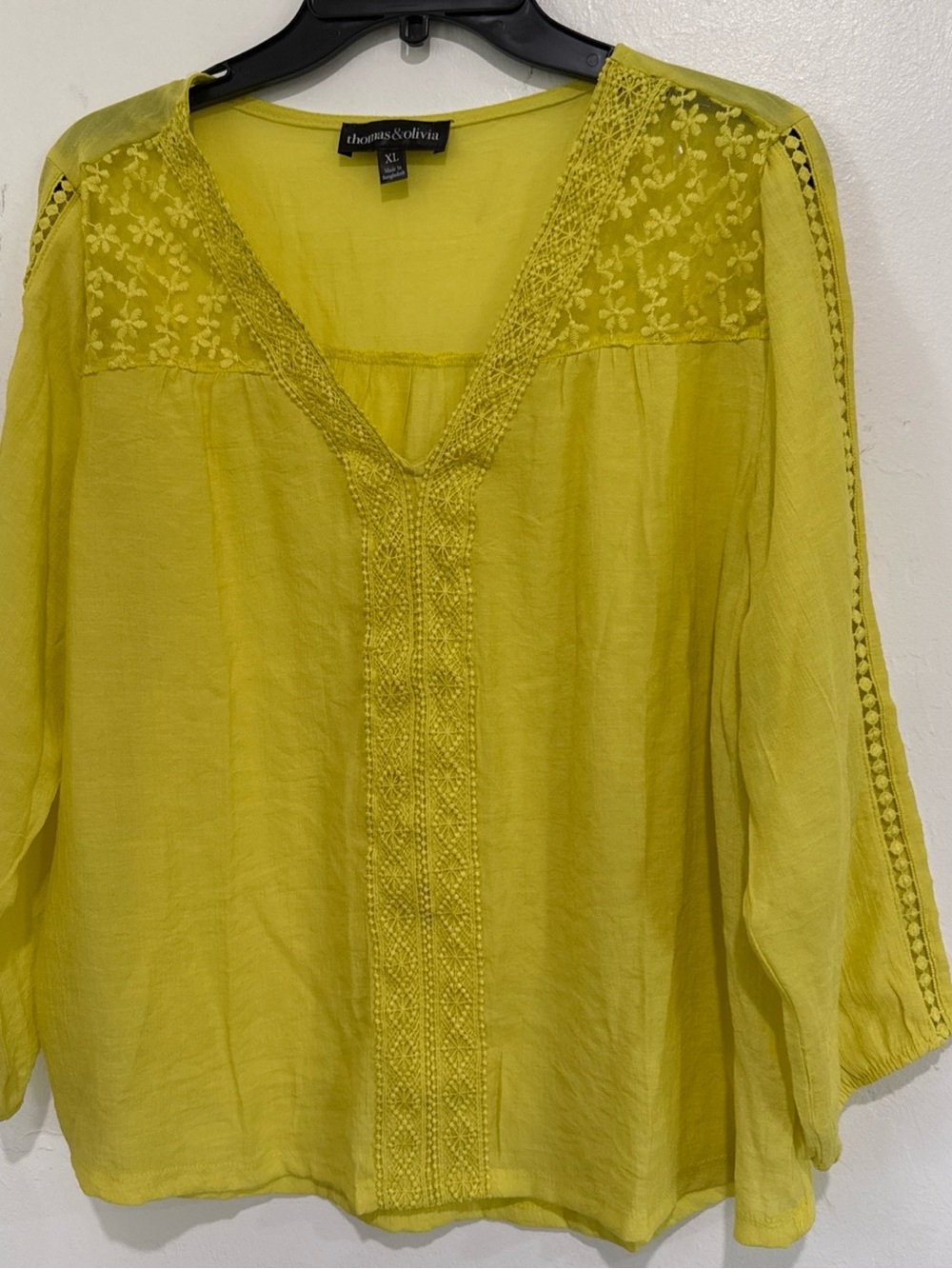 thomas&olivia Bright Yellow Embroidered V-Neck Tunic Z XL